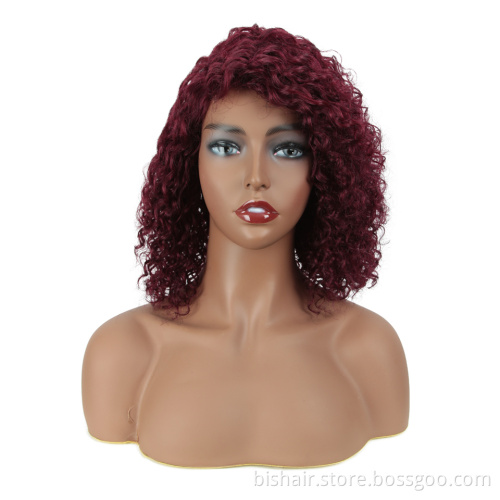 Wholesale Kinky Curly Wigs For Black Women Remy Brazilian T part Human Hair Wigs Natural Ombre Brown Burgundy Lace Wigs